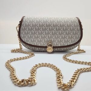 Michael Kors Monogram Crossbody Bag with Gold Chain